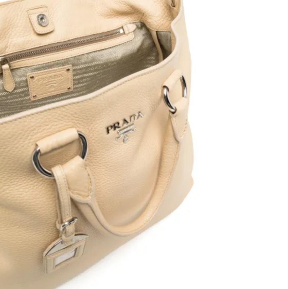 PRADA Cream Vitello Daino Leather Tote/ Crossbody Bag - Picture 3 of 9